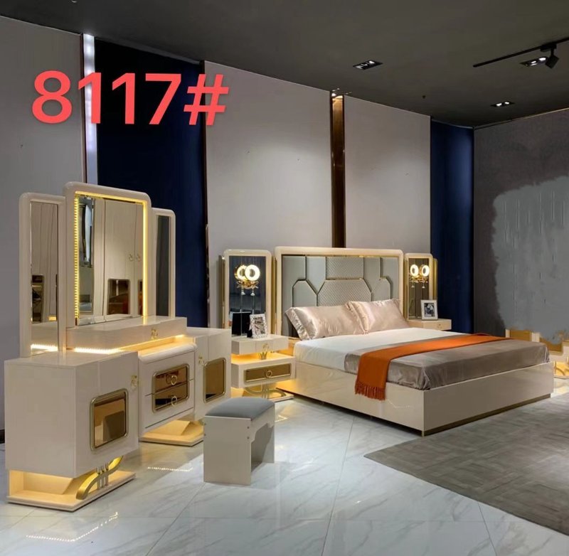 Bed frame with wardrobe