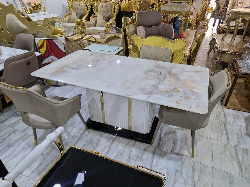 Aurora White Marble Contemporary Dining Set - Image 1