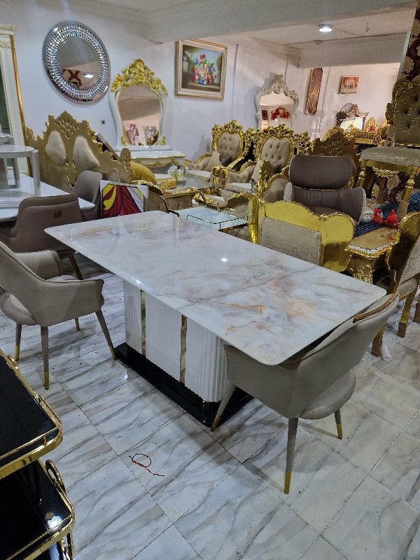 Aurora White Marble Contemporary Dining Set - Image 1